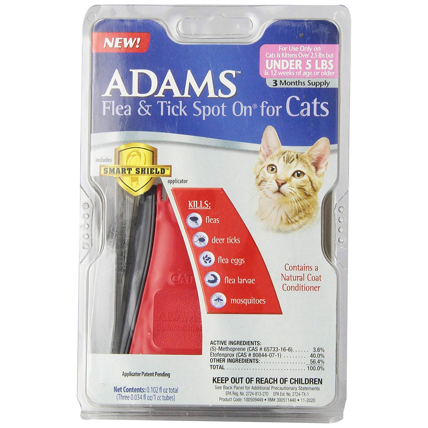 Adams Plus Flea and Tick Spot on Cats Under 5 lbs. 3 Month Supply
