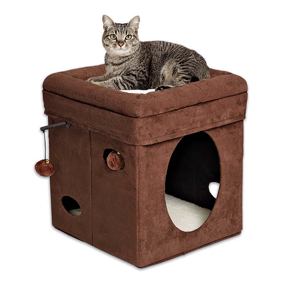 Midwest Curious Cat Cube, Brown, 15.125x15.125x16.5 Inches