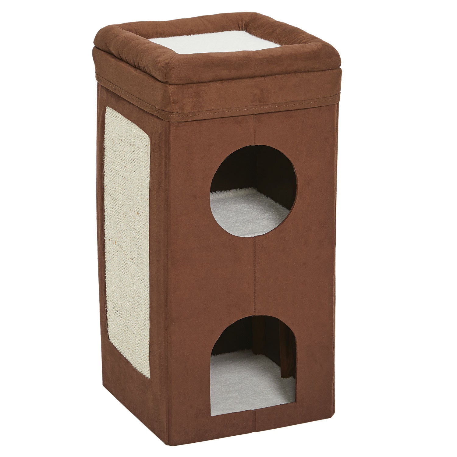 Midwest Curious Cat Cube Condo, Brown, Suede, 14.60x14.72x30.39 Inches