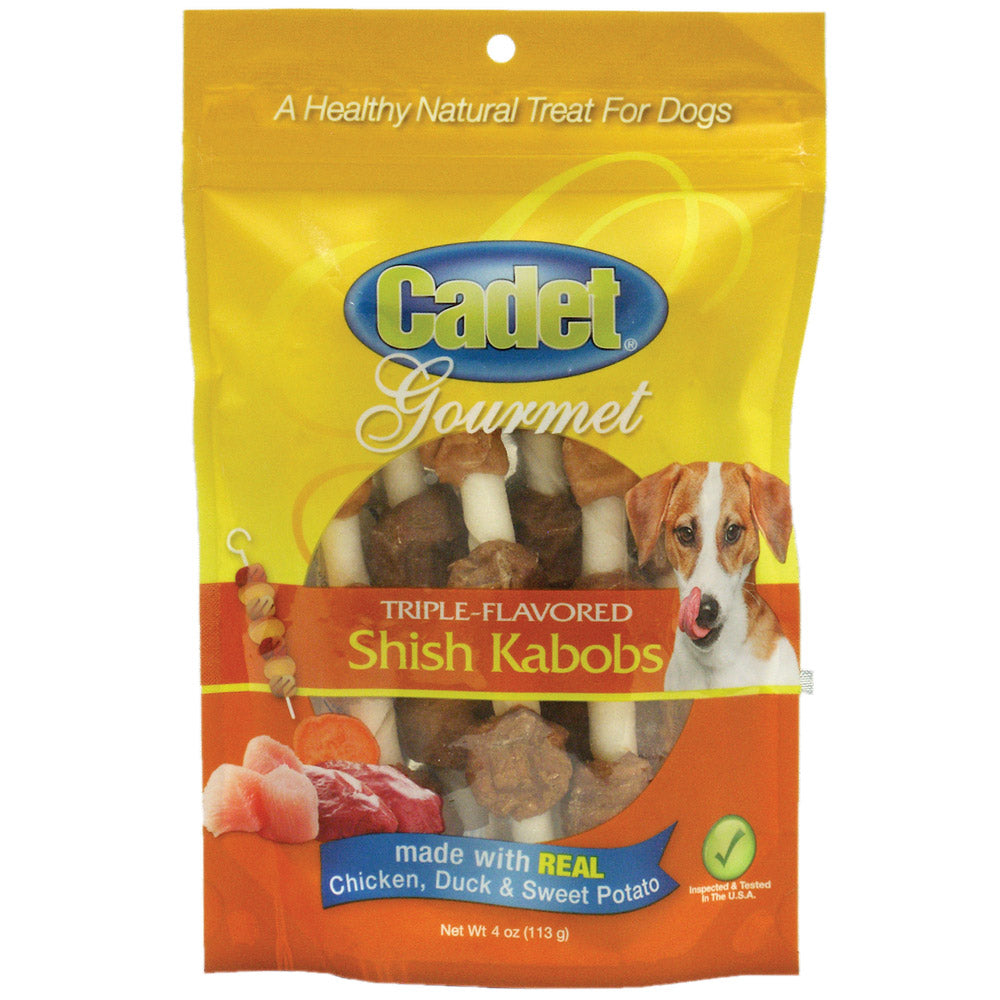 Gourmet Rawhide Shish Kabob Triple Flavor Treats Chicken, Duck and Sweet Potato 4 ounces