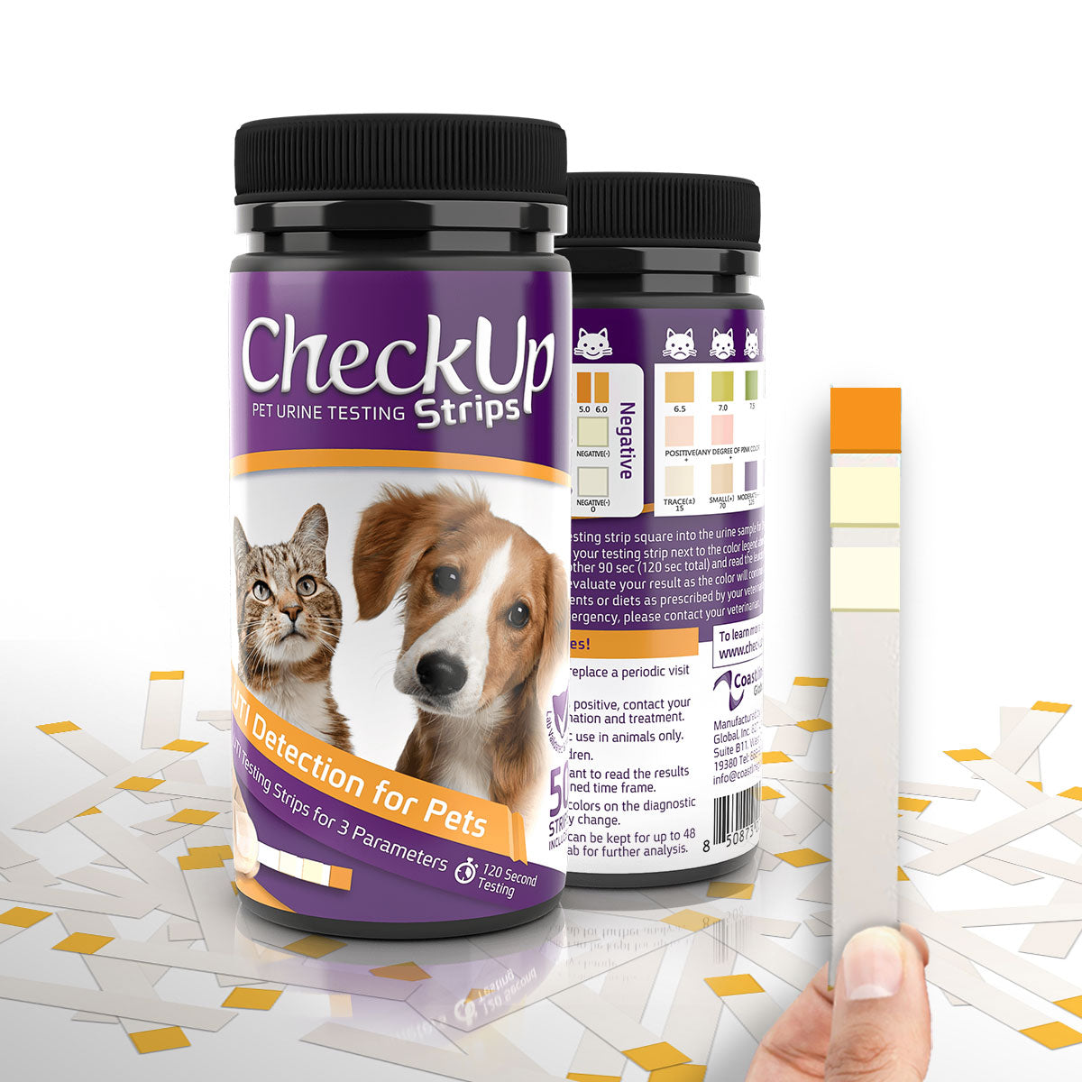 Coastline Global CheckUp Dog and Cat Urine Testing Strips for Detection of UTI, 50 ct, 4x1.5x1.5 Inches