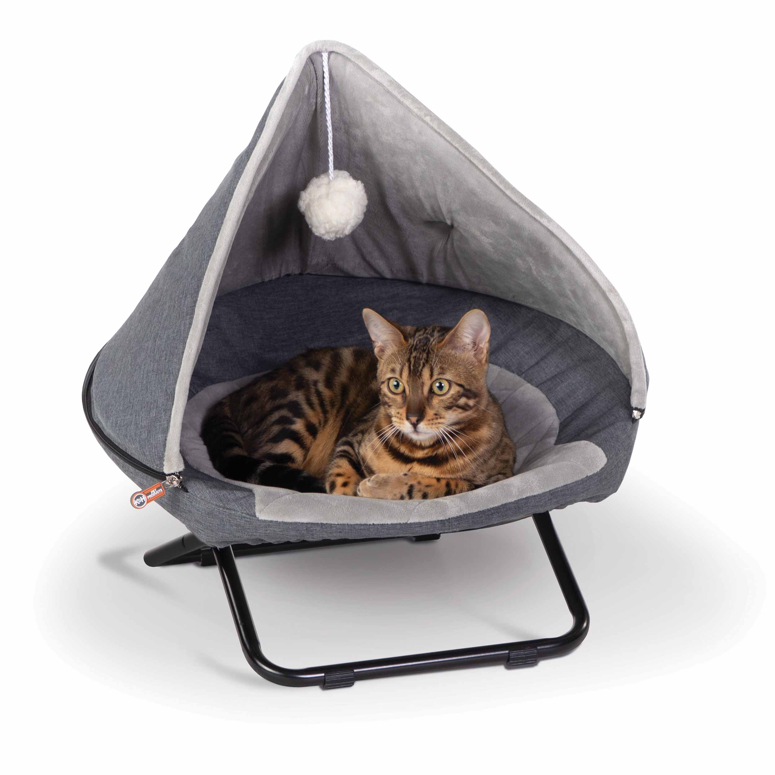 K&H Pet Products Hooded Elevated Cozy Pet Cot Small, Gray, 19x19x12 Inches