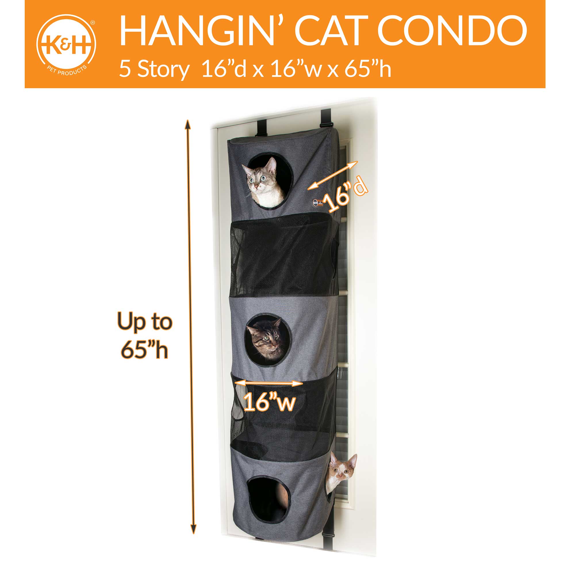 K&H Pet Products Hangin’ Cat Condo 5 Story High Rise, Gray, 16x16x65 Inches