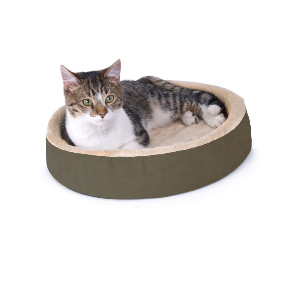 K&H Pet Products Thermo-Kitty Cuddle Up Bed, Mocha,16x16x3 Inches