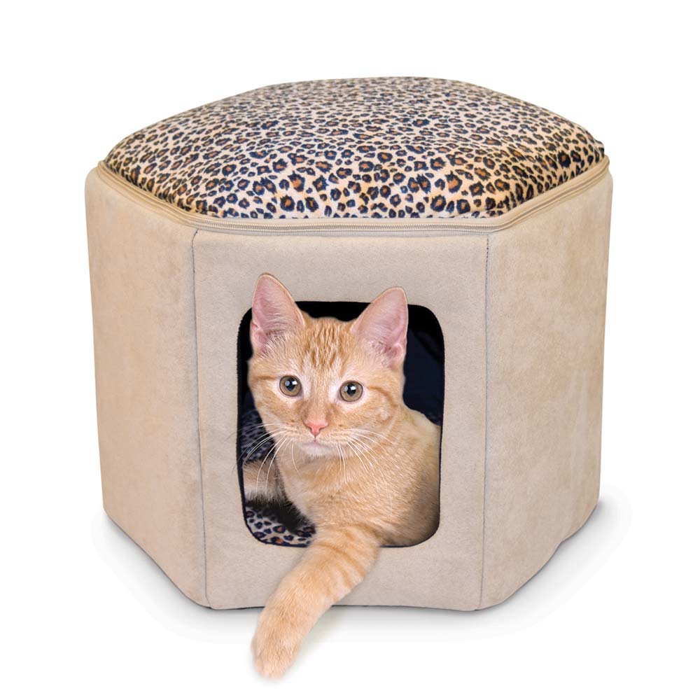 K&H Pet Products Kitty Clubhouse Tan-Leopard, 17x16x13 Inches