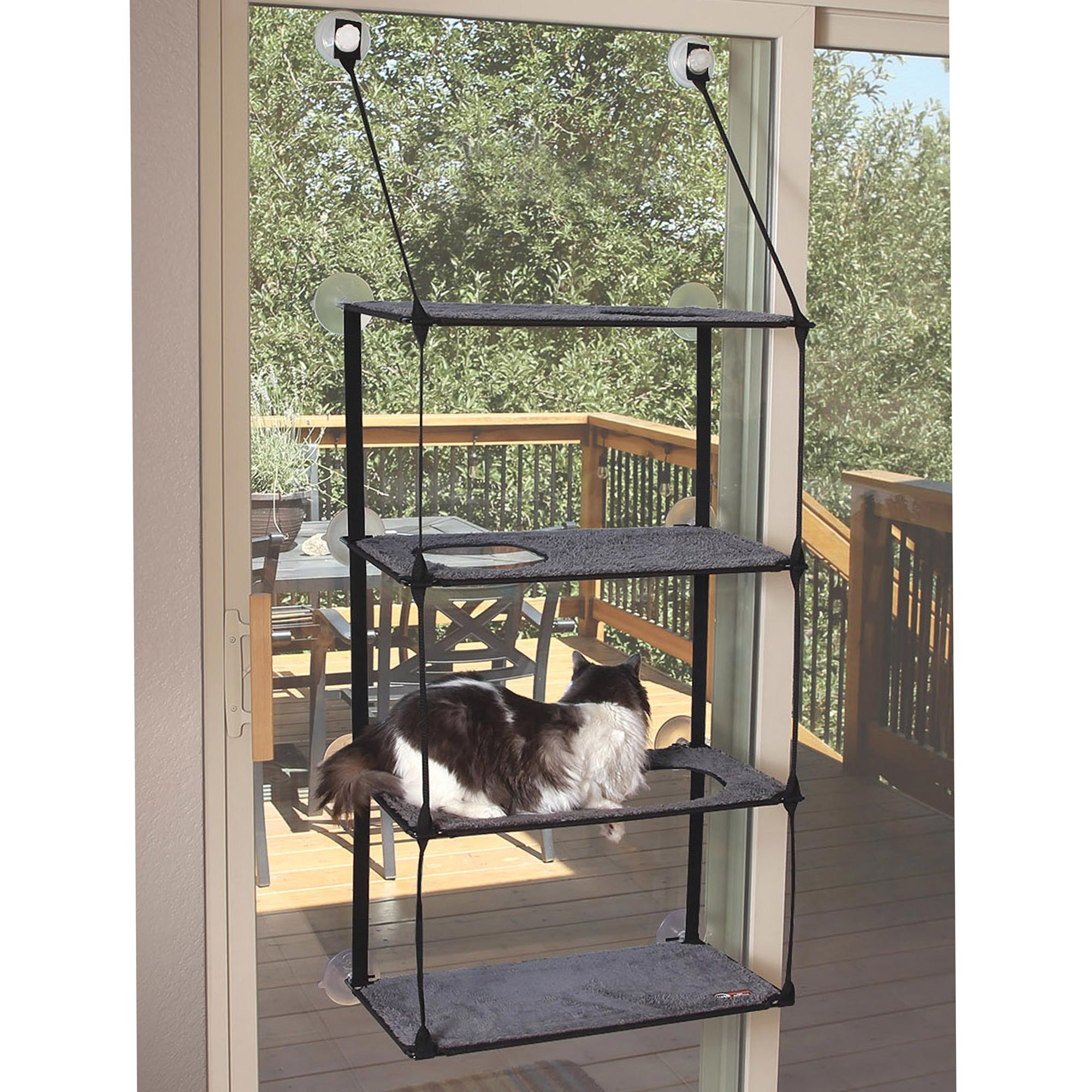 K&H Pet Products EZ Mount Window Kitty Sill Quad Stack, Gray, 12x23x72 Inches