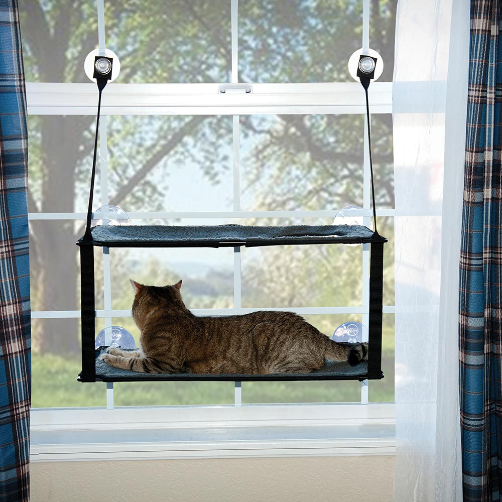 K&H Pet Products Kitty Sill – Double Stack EZ Window Mount, Gray, Black, 12x23x0.5 Inches