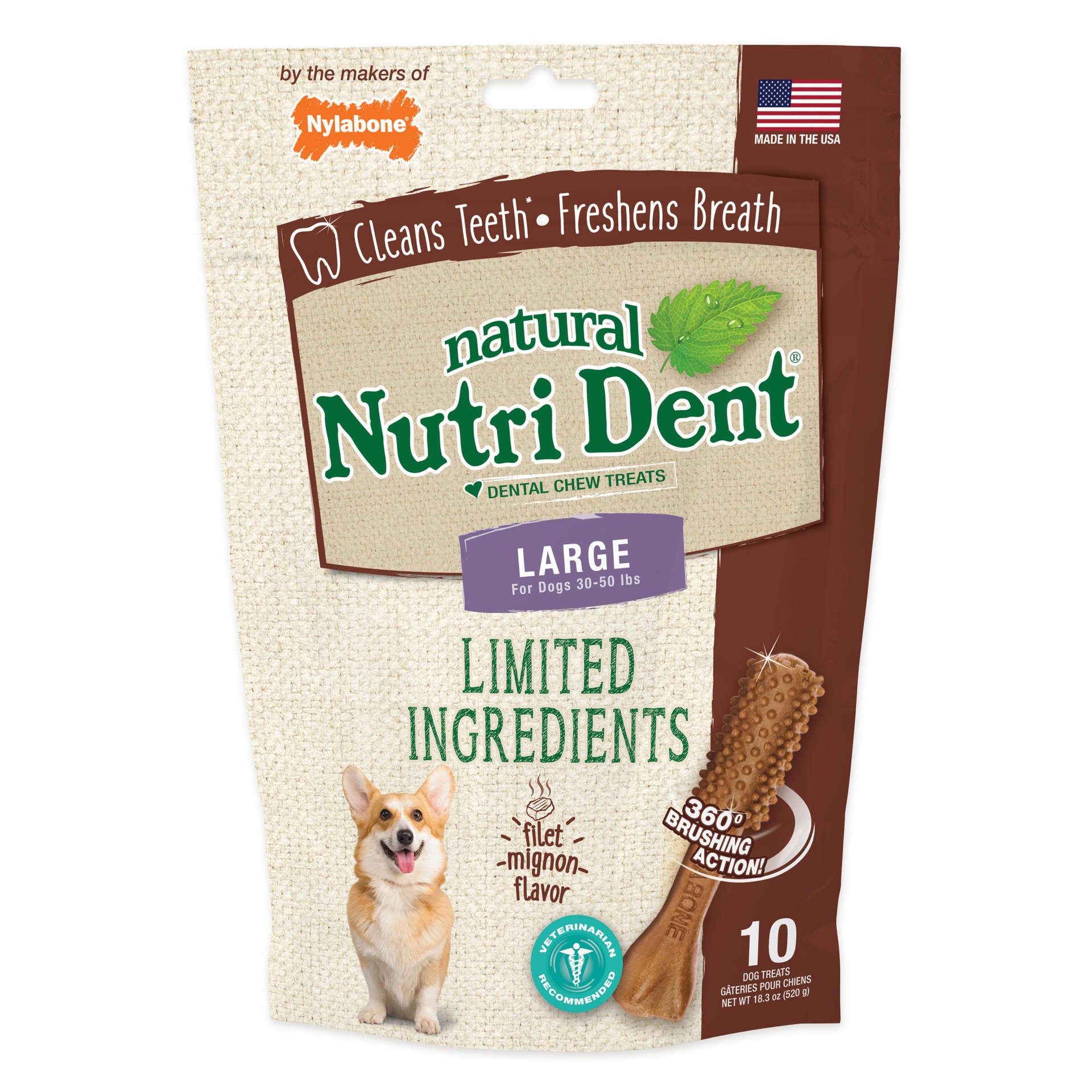 Nutri Dent Limited Ingredient Dental Chews Filet Mignon Large 10 count