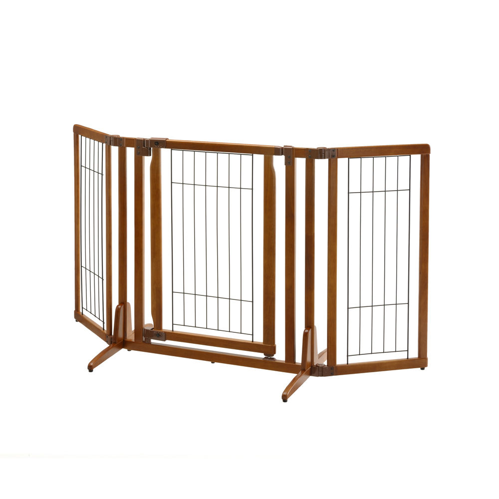 Richell Premium Plus Freestanding Pet Gate with Door, Brown, 34, 63x20.5, 26x32 Inches